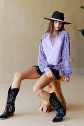 Lavender Sequin Sleeve Henley